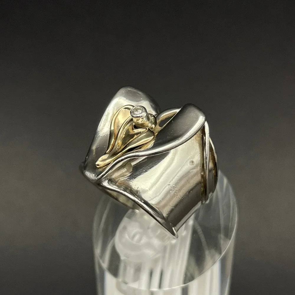 Israel Hagit Gorali Diamond Accent 14K Yellow Gold Sterling Silver‎ Heart Ring